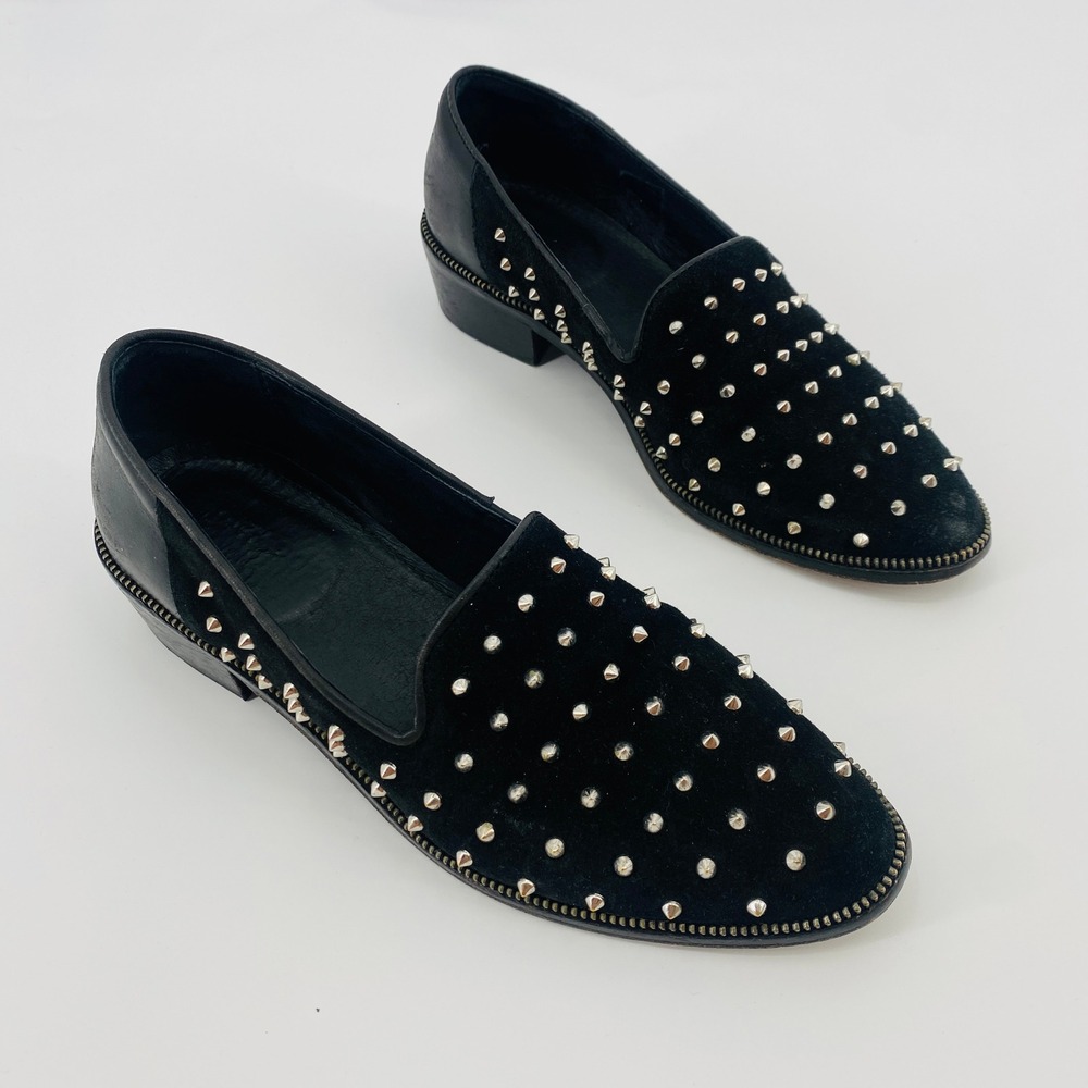 The Kooples Studded Loafers Women 37 Black Suede Leather Zipper Trim Punk Rock